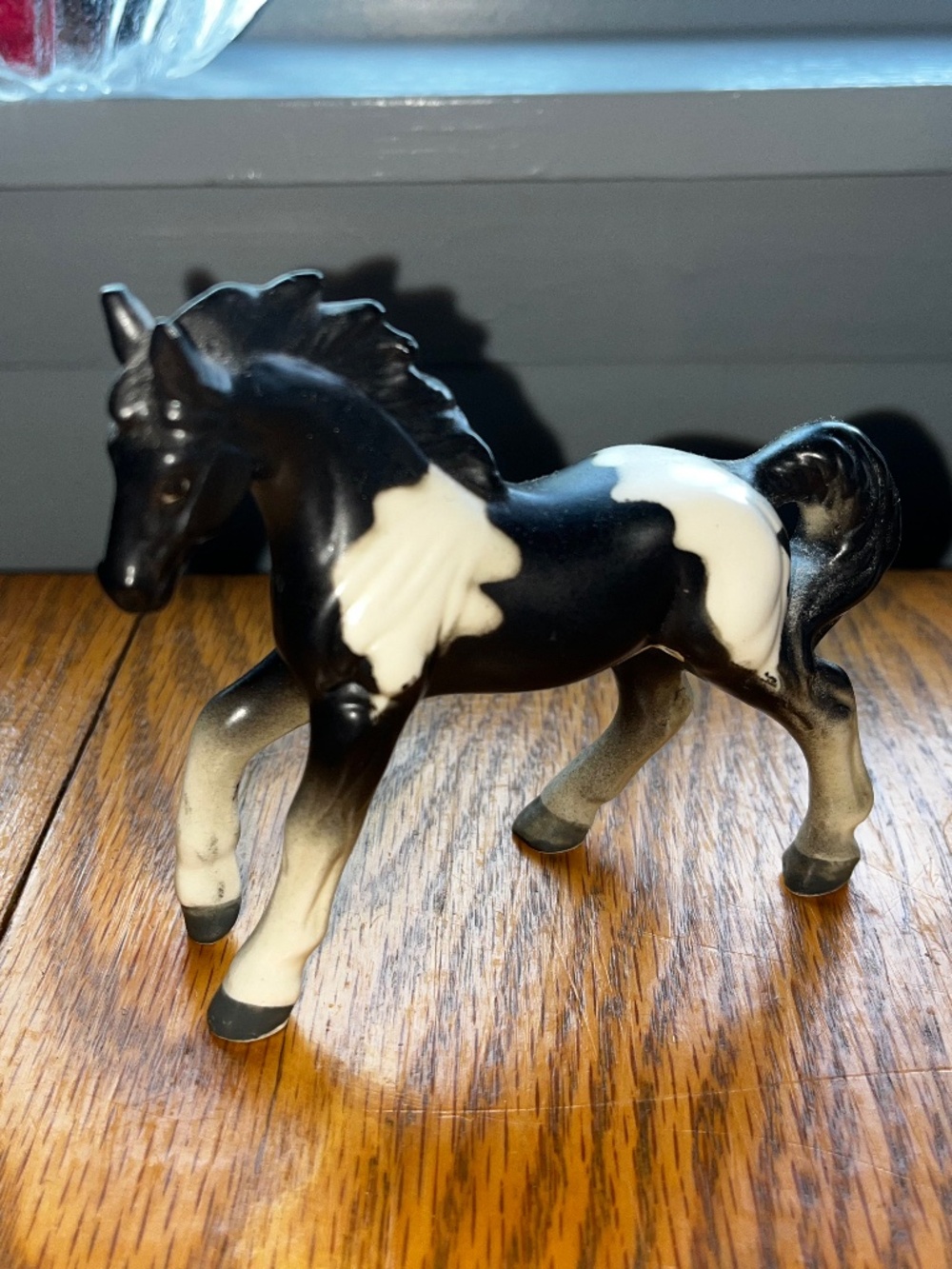 Vintage MCM Porcelain Ceramic Black & White Horse Wild Stallion Figure Sculpture
